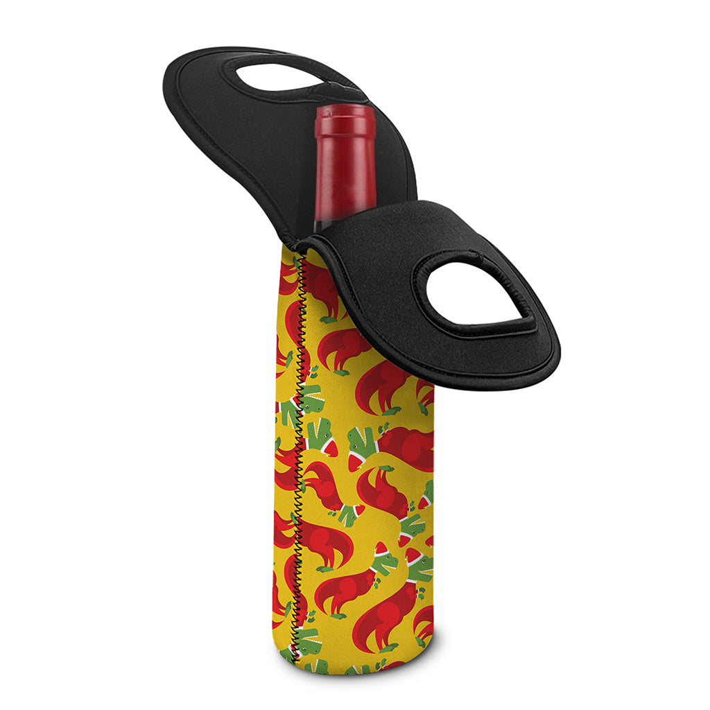 Santa Claus T-Rex Christmas Dino Print Single Neoprene Wine Tote