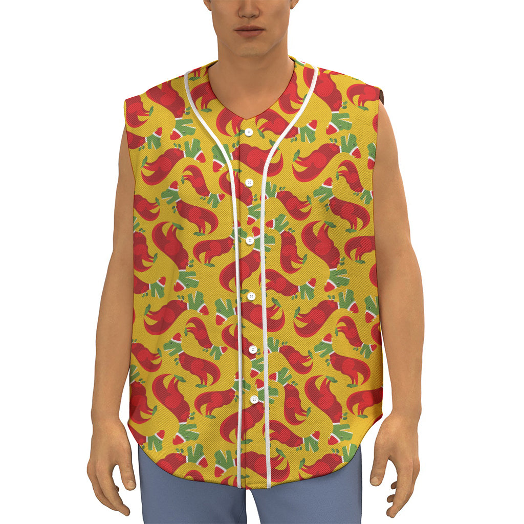Santa Claus T-Rex Christmas Dino Print Sleeveless Baseball Jersey