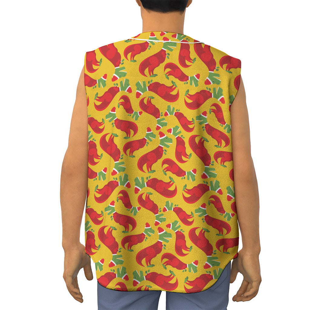 Santa Claus T-Rex Christmas Dino Print Sleeveless Baseball Jersey