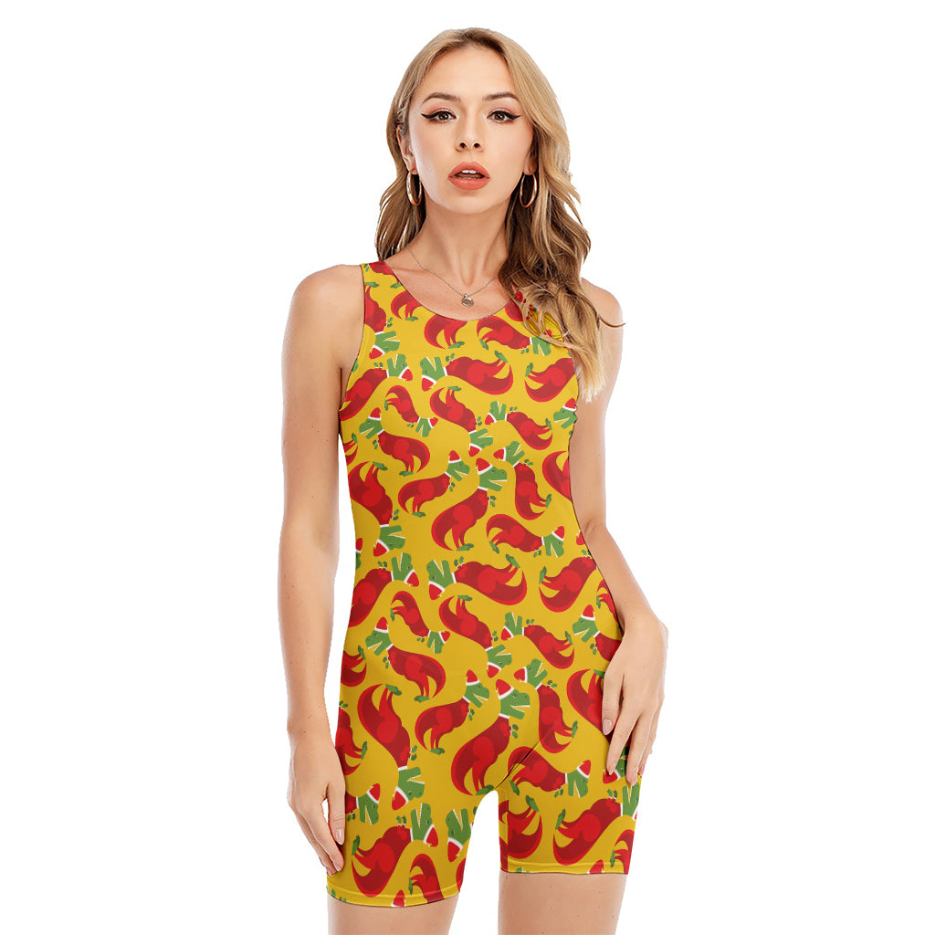 Santa Claus T-Rex Christmas Dino Print Sleeveless One Piece Swimsuit