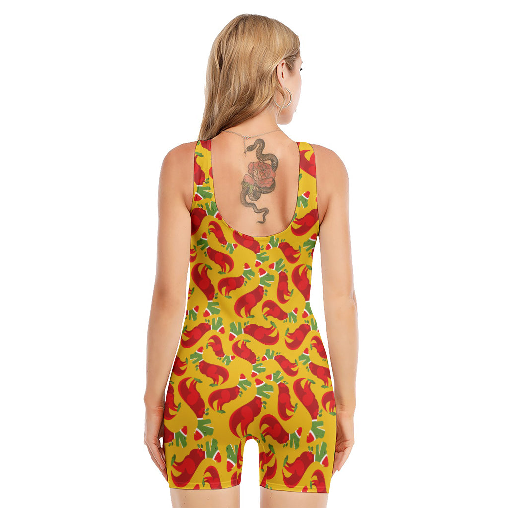 Santa Claus T-Rex Christmas Dino Print Sleeveless One Piece Swimsuit