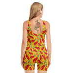 Santa Claus T-Rex Christmas Dino Print Sleeveless One Piece Swimsuit