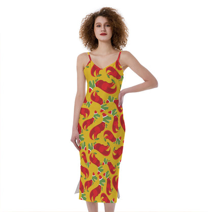 Santa Claus T-Rex Christmas Dino Print Slim Fit Midi Cami Dress