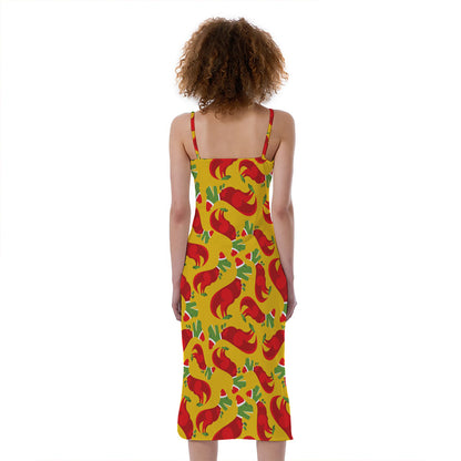 Santa Claus T-Rex Christmas Dino Print Slim Fit Midi Cami Dress