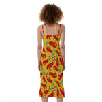 Santa Claus T-Rex Christmas Dino Print Slim Fit Midi Cami Dress