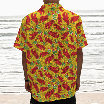 Santa Claus T-Rex Christmas Dino Print Textured Short Sleeve Shirt