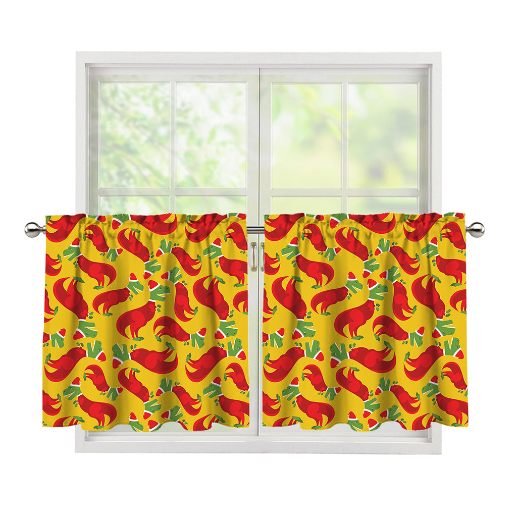Santa Claus T-Rex Christmas Dino Print Tier Curtains
