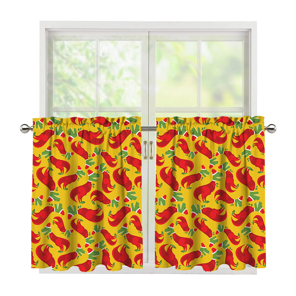 Santa Claus T-Rex Christmas Dino Print Tier Curtains