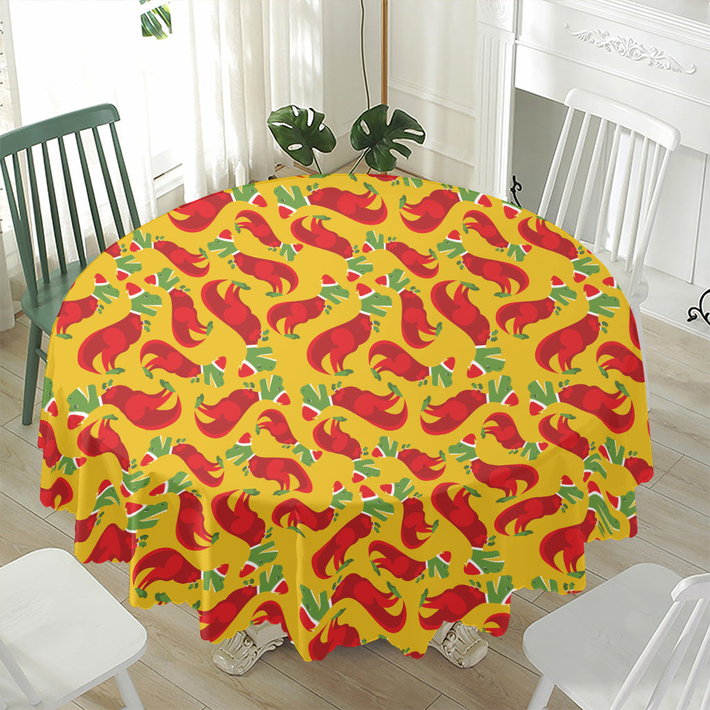 Santa Claus T-Rex Christmas Dino Print Waterproof Round Tablecloth