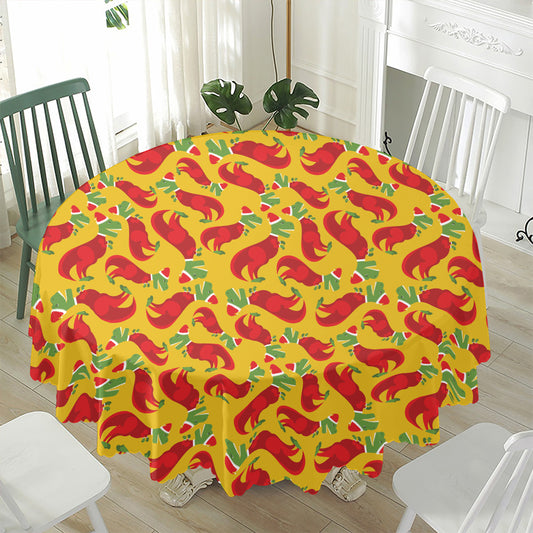 Santa Claus T-Rex Christmas Dino Print Waterproof Round Tablecloth