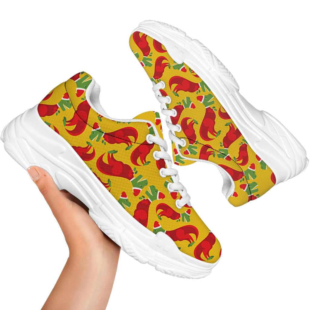 Santa Claus T-Rex Christmas Dino Print White Chunky Shoes