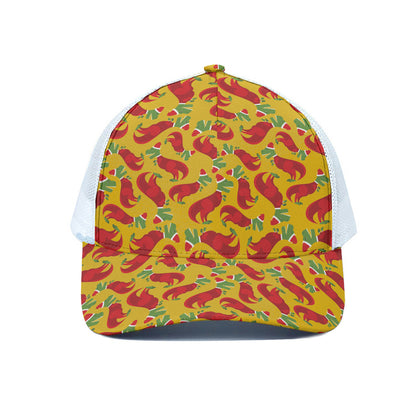 Santa Claus T-Rex Christmas Dino Print White Mesh Trucker Cap