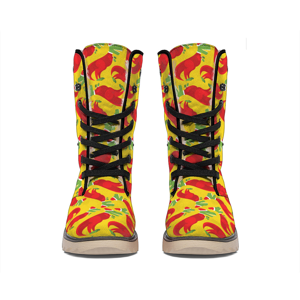 Santa Claus T-Rex Christmas Dino Print Winter Boots