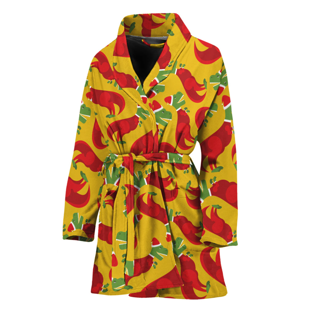 Santa Claus T-Rex Christmas Dino Print Women's Bathrobe