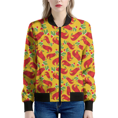 Santa Claus T-Rex Christmas Dino Print Women's Bomber Jacket