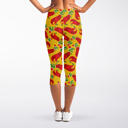 Santa Claus T-Rex Christmas Dino Print Women's Capri Leggings