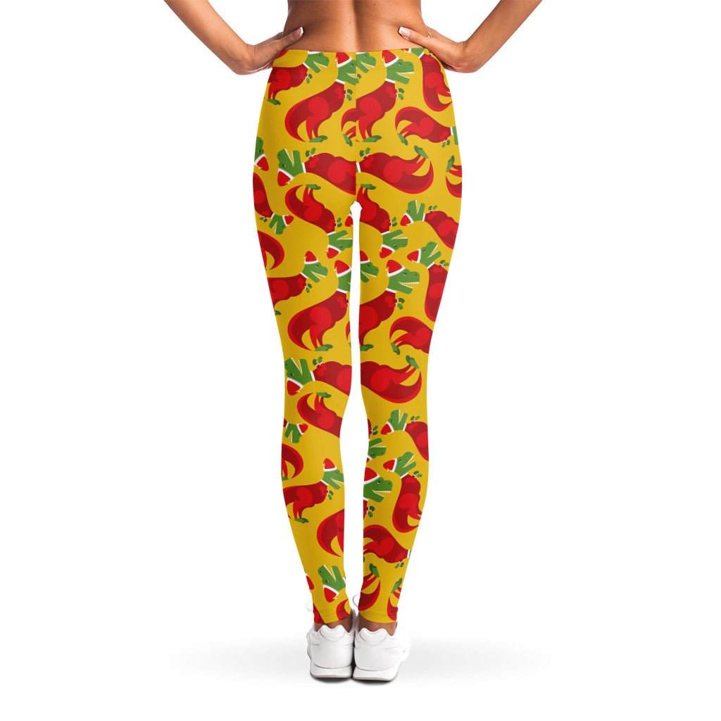 Santa Claus T-Rex Christmas Dino Print Women's Leggings