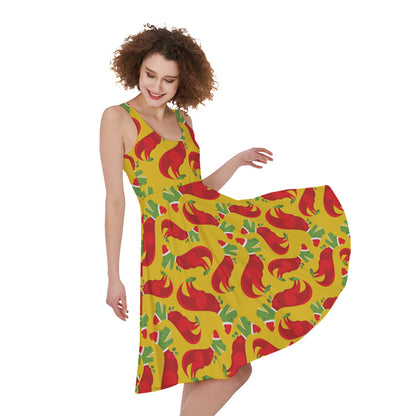 Santa Claus T-Rex Christmas Dino Print Women's Sleeveless Dress