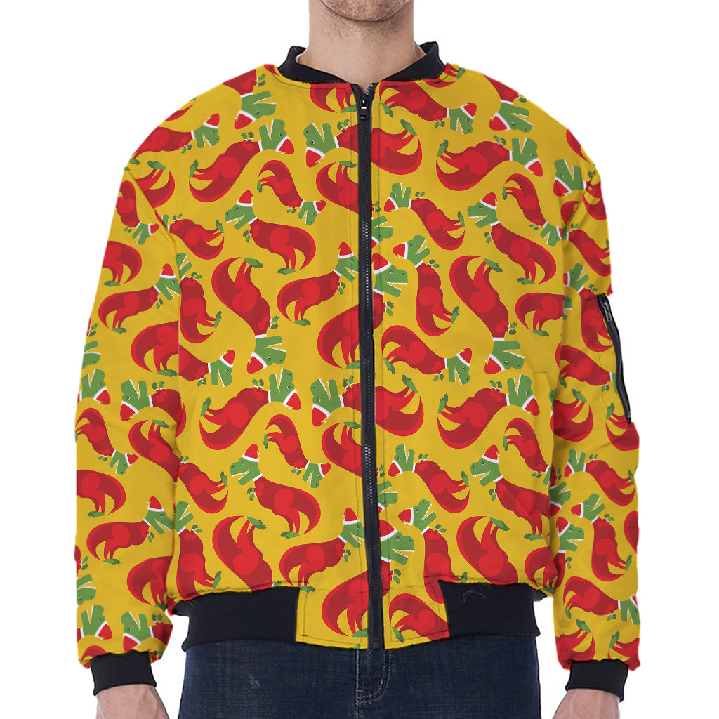 Santa Claus T-Rex Christmas Dino Print Zip Sleeve Bomber Jacket