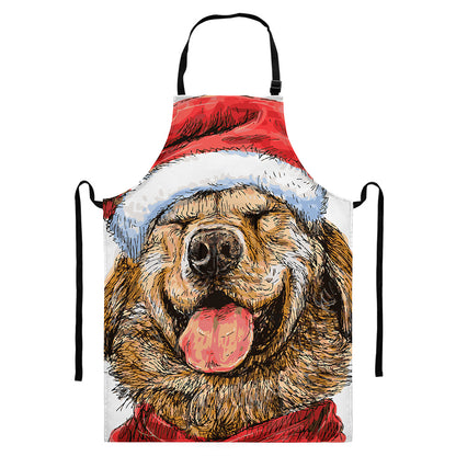 Santa Labrador Retriever Print Bib Apron With Pocket