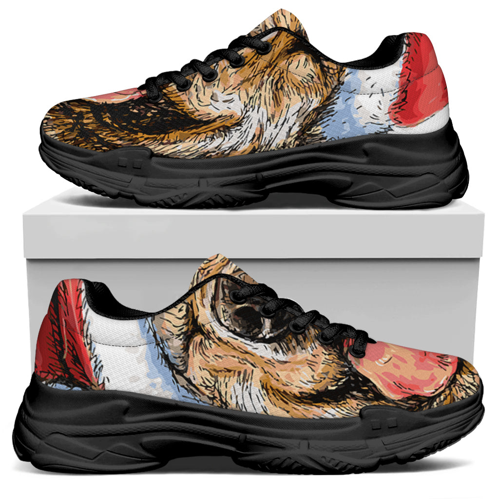 Santa Labrador Retriever Print Black Chunky Shoes