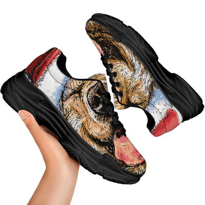 Santa Labrador Retriever Print Black Chunky Shoes