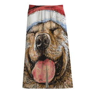 Santa Labrador Retriever Print Cotton Front Slit Maxi Skirt