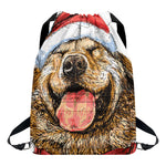 Santa Labrador Retriever Print Drawstring Backpack