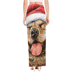 Santa Labrador Retriever Print High Slit Maxi Skirt