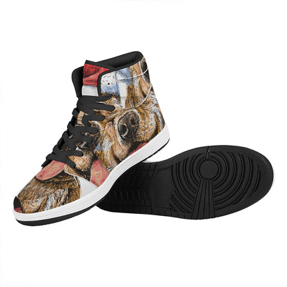 Santa Labrador Retriever Print High Top Leather Sneakers