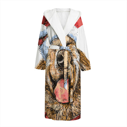 Santa Labrador Retriever Print Hooded Bathrobe