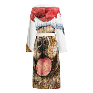 Santa Labrador Retriever Print Hooded Bathrobe