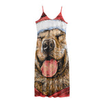 Santa Labrador Retriever Print Jersey Midi Cami Dress