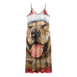 Santa Labrador Retriever Print Jersey Midi Cami Dress