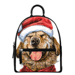Santa Labrador Retriever Print Leather Backpack