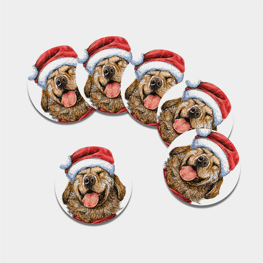 Santa Labrador Retriever Print Leather Coaster Set