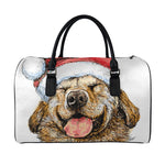 Santa Labrador Retriever Print Leather Duffle Bag