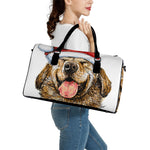 Santa Labrador Retriever Print Leather Duffle Bag
