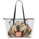 Santa Labrador Retriever Print Leather Tote Bag