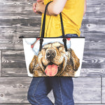 Santa Labrador Retriever Print Leather Tote Bag