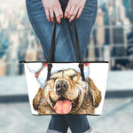 Santa Labrador Retriever Print Leather Tote Bag