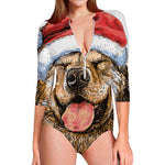 Santa Labrador Retriever Print Long Sleeve Swimsuit