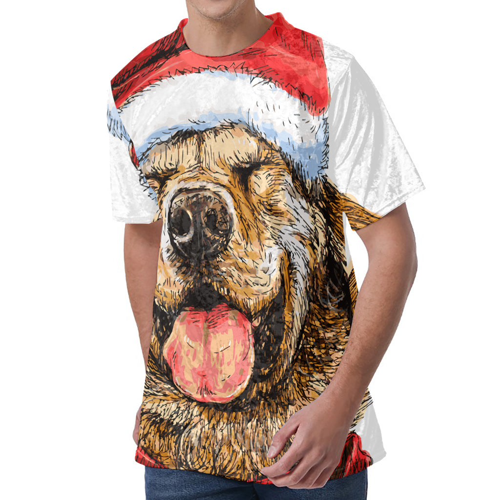 Santa Labrador Retriever Print Men's Velvet T-Shirt