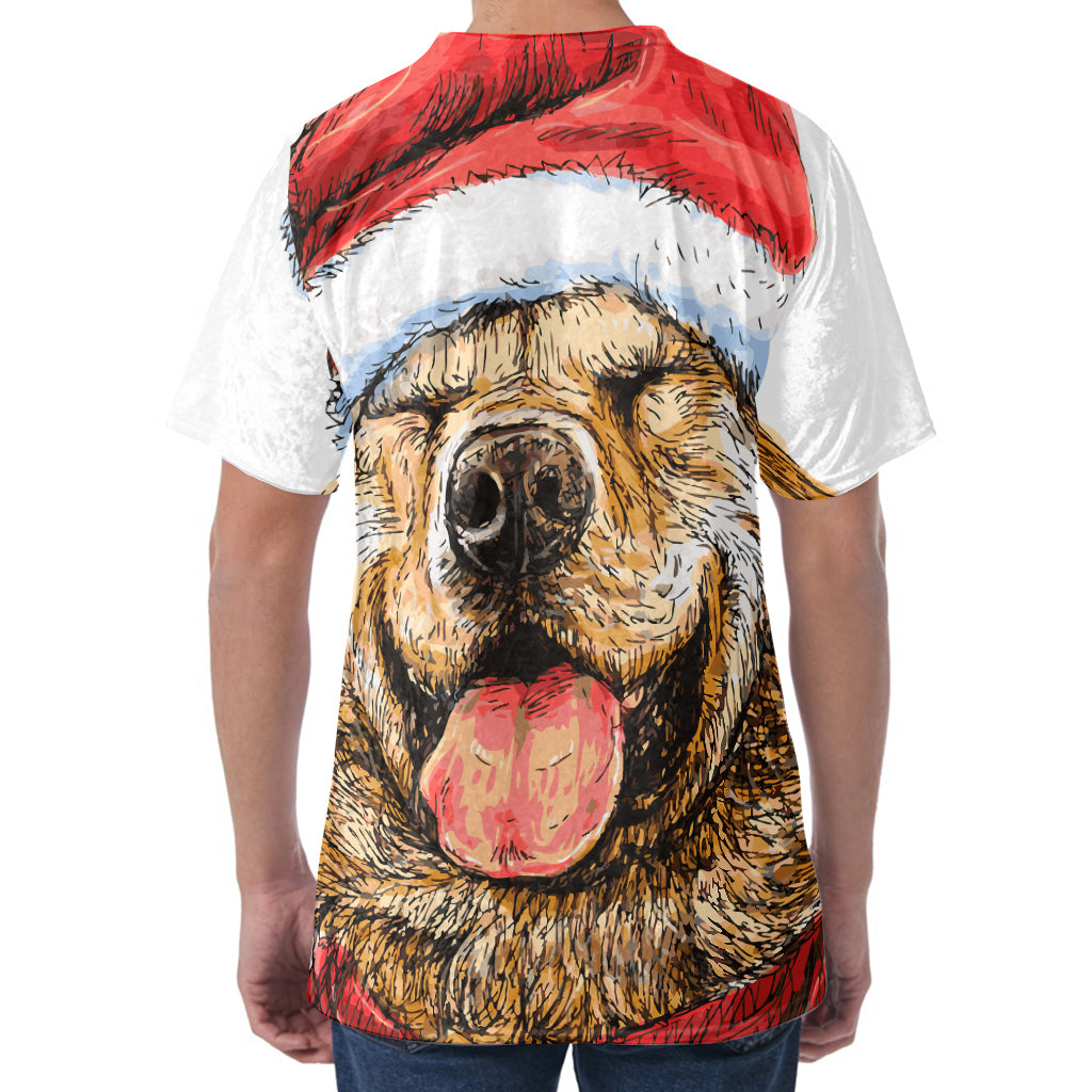 Santa Labrador Retriever Print Men's Velvet T-Shirt
