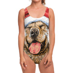 Santa Labrador Retriever Print One Piece Swimsuit