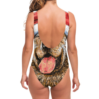 Santa Labrador Retriever Print One Piece Swimsuit