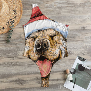 Santa Labrador Retriever Print One Shoulder Bodysuit