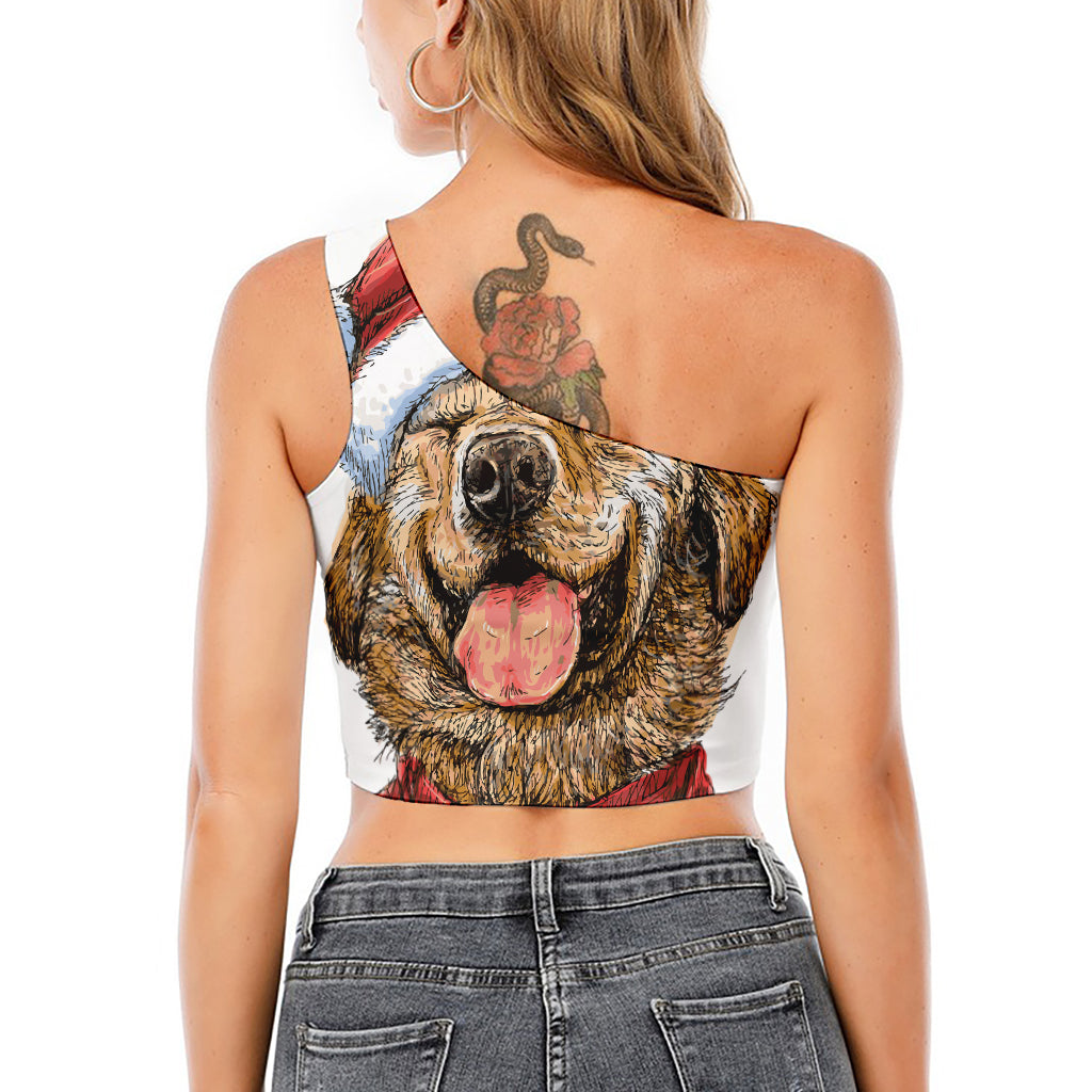 Santa Labrador Retriever Print One Shoulder Crop Top