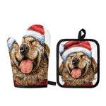 Santa Labrador Retriever Print Oven Mitt And Pot Holder Set