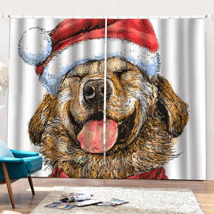 Santa Labrador Retriever Print Pencil Pleat Curtains